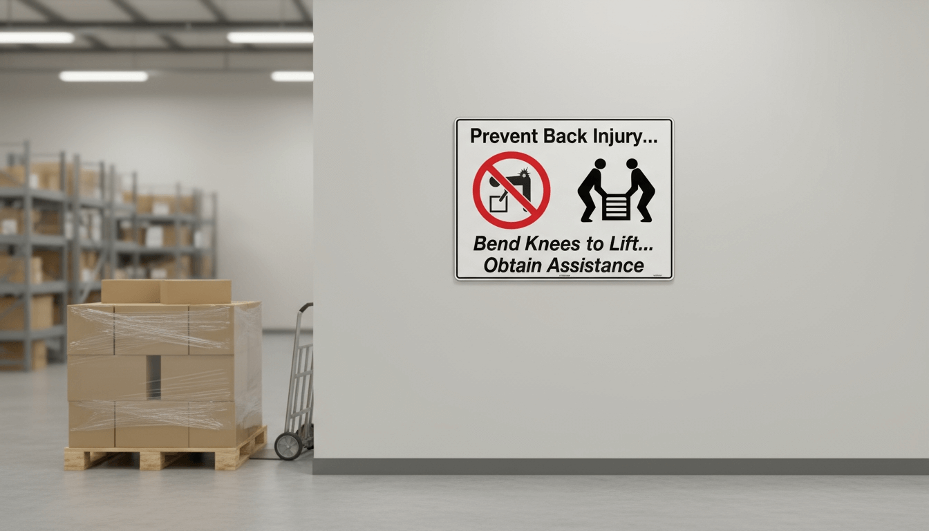 prevent back injury safety sign warehouse manual handling