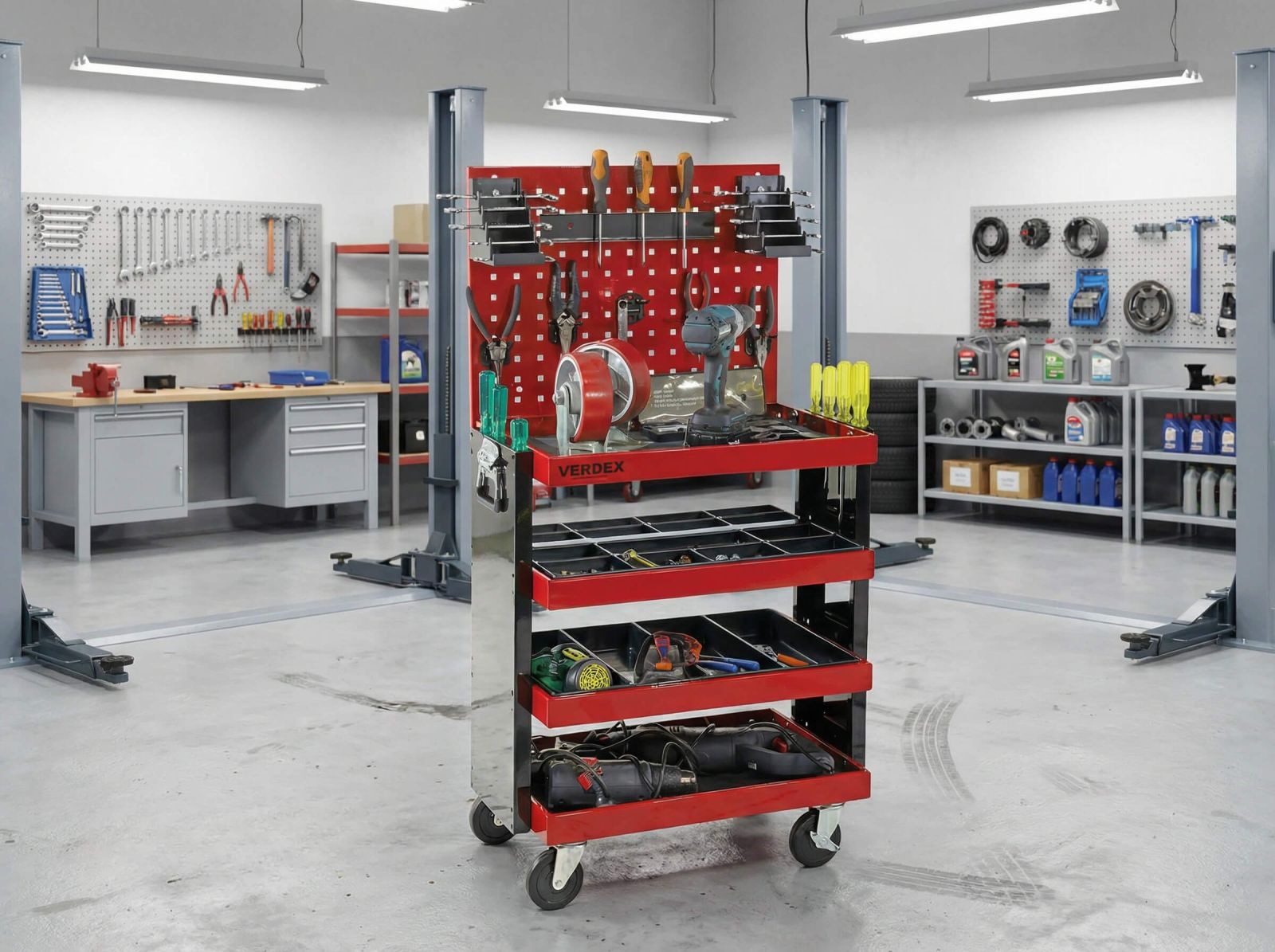 Quad Deck Tool Cart With Tool Board Automotive Workshop