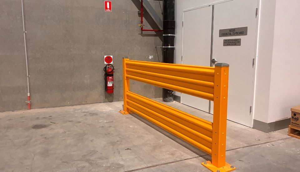 safety rail barrier shielding cupboard door warehouse