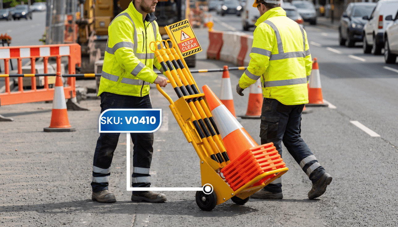 traffic cone trolley extension bar holder onsite