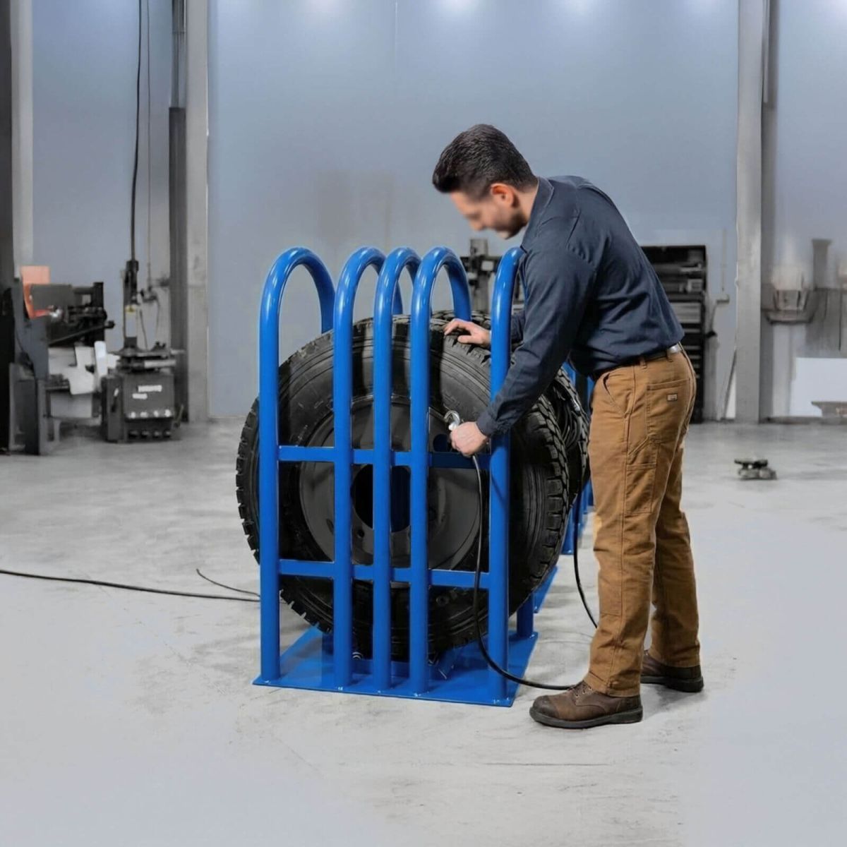 Tyre Inflation Enclosure Safety Cage In Use