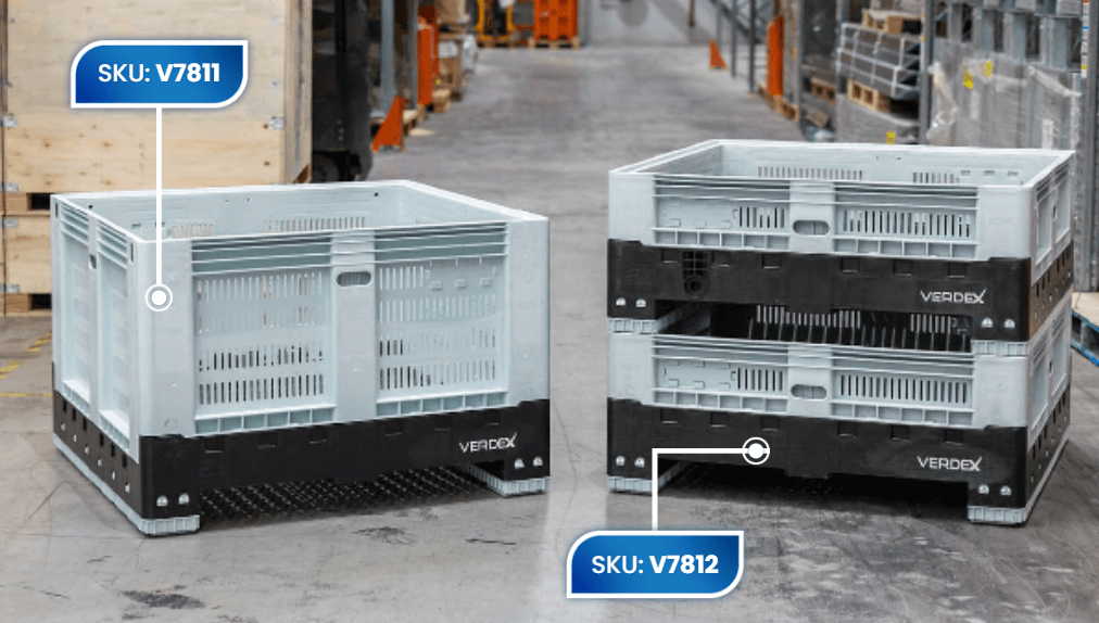 Vented Collapsible Bins Full Stacked Half Height Warehouse Floor