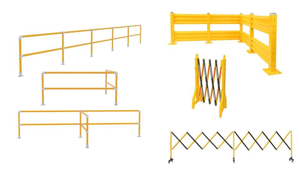 warehouse safety barriers types yellow guardrails expandable barriers