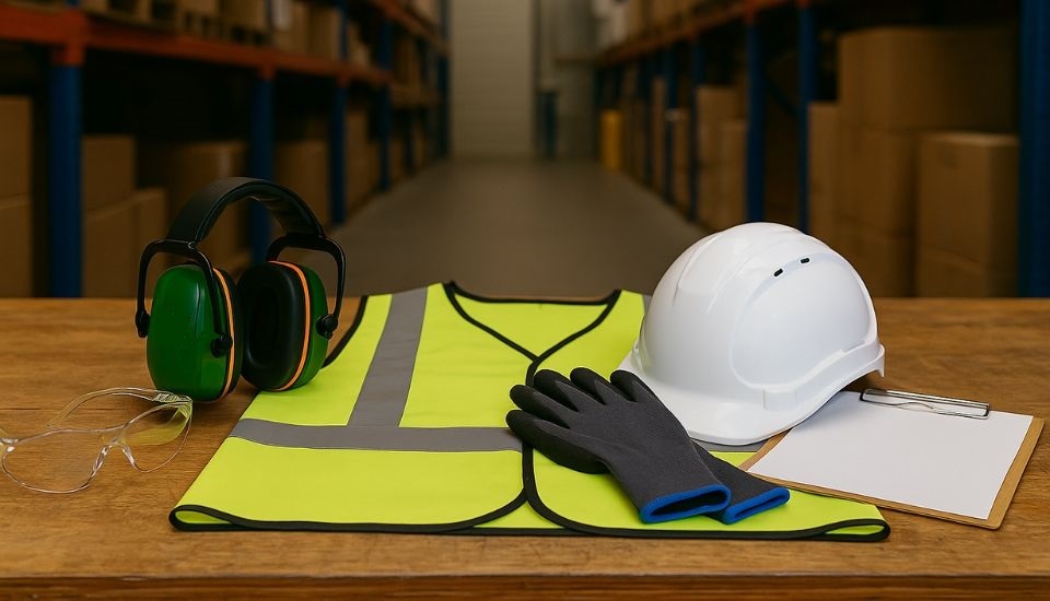 warehouse safety ppe hi vis hard hat gloves