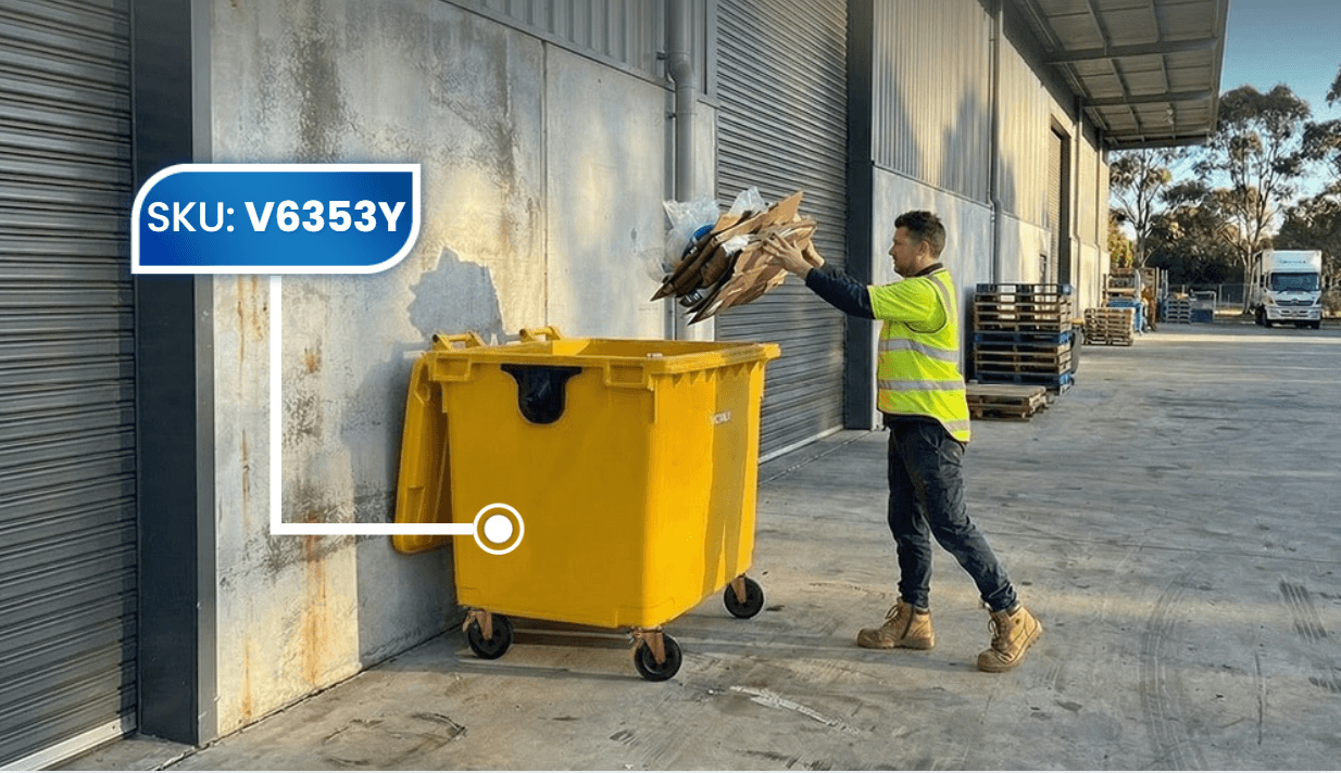 Yellow Large Plastic Wheelie Bin 660L Outdoor Warehouse Area