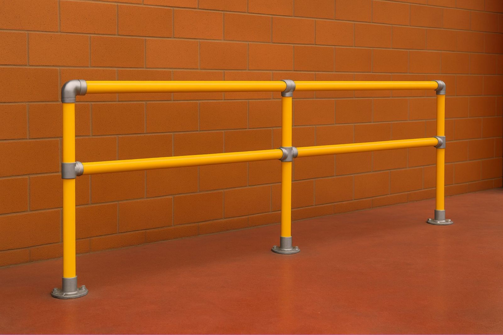 yellow pedestrian safety barrier handrail warehouse
