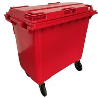 Large Plastic Wheelie Bin  -  Flat Lid 660L (Red)