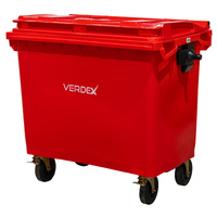 Large Plastic Wheelie Bin  -  Flat Lid 660L (Red)