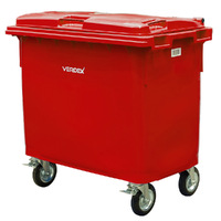 Large Plastic Wheelie Bin  -  Flat Lid 660L (Red)