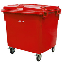 Large Plastic Wheelie Bin  - Flat Lid 1100L (Red)