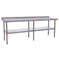 Stainless Steel Bench with splashback 2400x600x900mm (WxDxH)